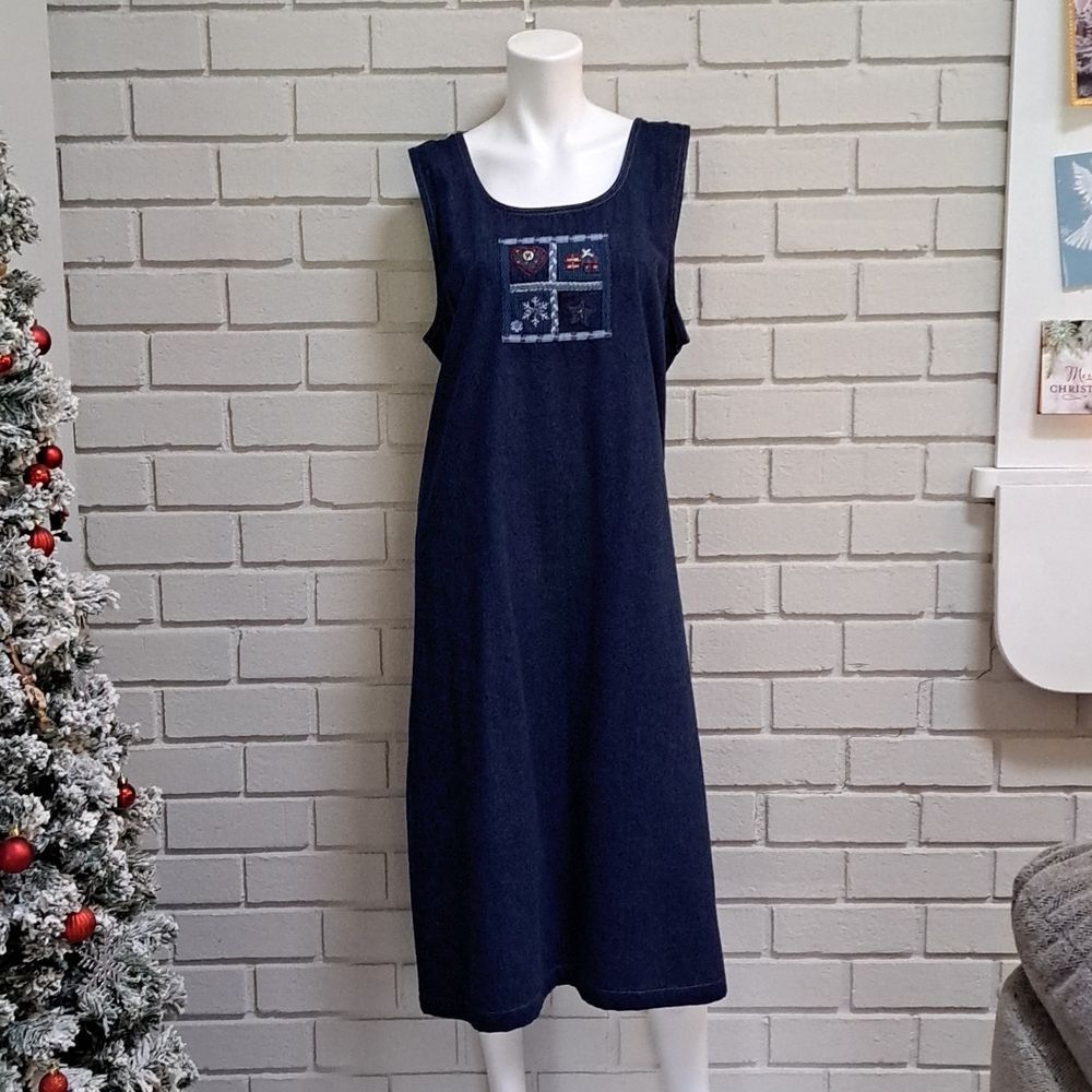 Koret City Blues Vintage Long Denim Christmas Detail Dress. Size XL
